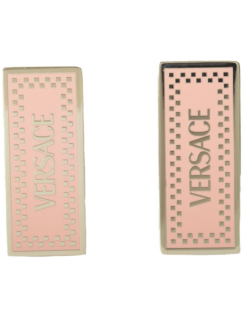 Versace Pink & Silver Color Metal Logo Print Stud Earrings